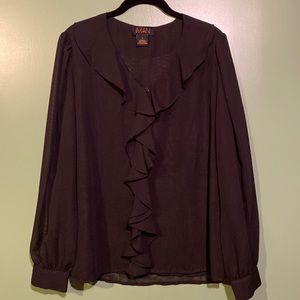 Black crepe ruffle blouse by Iman